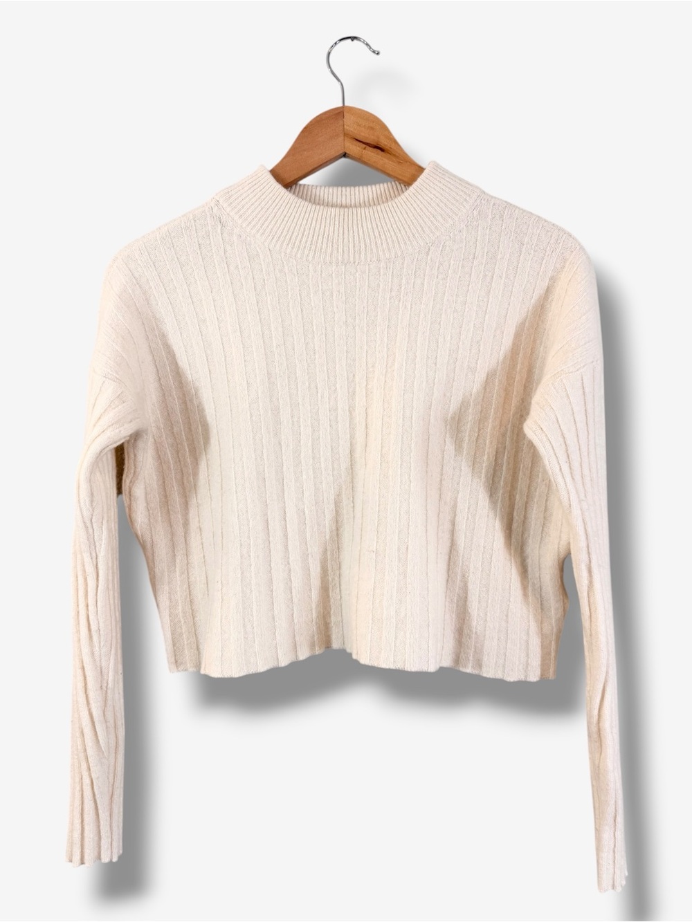 Madewell Mockneck Cropped Sweater Size S Antique Cream Ivory Ribbed Wool Blend